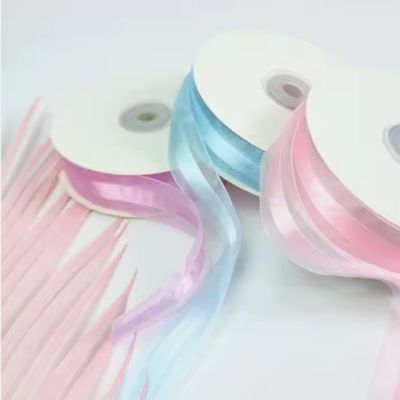 좋은 가격 폴리에스터 듀얼 페이스 오르간자 리본 롤 1 인치 너비 웨딩 크래프트 선물 활 온라인으로