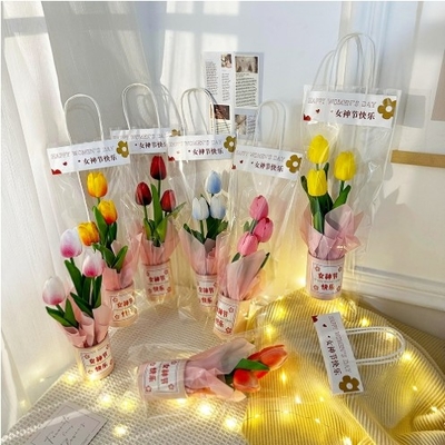 좋은 가격 시뮬레이션 PU 툴리프 껴안기 버킷 귀여운 양털 꽃 껴안기 축복 선물 창의적인 축제 휴가 선물 도매 온라인으로