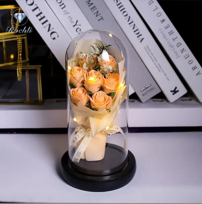 주문 유통 공장 인 인공 LED 장식 꽃 생일 유리 돔 장미 장미 발렌타인 데이 품질 솜 장미 online manufacture