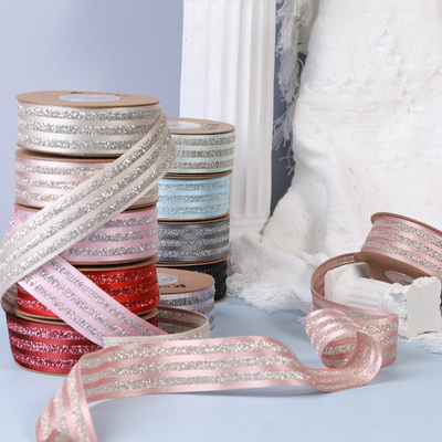 주문 일본 스파클링 핑크 스트라이프 리본 DIY Bow Hair Accessories Dress Accessories 은 양파 스트라이프 꽃 선물 제품 스트랩 online manufacture