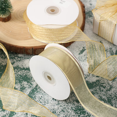 주문 베이킹용 폴리에스터 크리스마스 리본 포장 4cm/25m 금속 와이어 엣지 선물 포장 리본 넷 눈 리본 장식 리본 온라인 제조