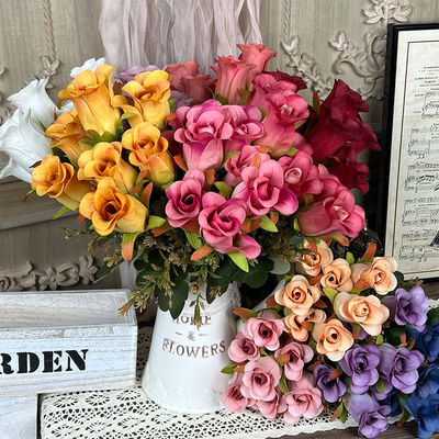 주문 결혼식, 거실의 장식적인 꽃조각, 플라스틱 장미를 위한 고급 느낌과 함께 7개의 머리 인공 가짜 실크 꽃받침을 시뮬레이션 온라인 제조