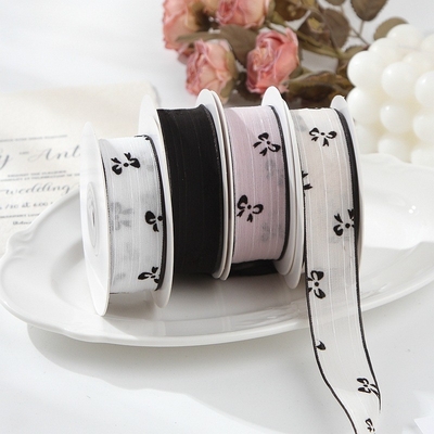 주문 폴리에스터 나비 인쇄 눈 리본 머리 액세서리 친환경 DIY 활 꽃 선물 상자 포장 온라인 제조