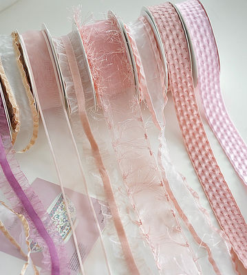 주문 천 리본 꽃 꽃 줄무늬 띠 베이킹 DIY 수공예 꽃 포장 리본 부드러운 분홍 보라색 시리즈 4cm/10m 온라인 제조