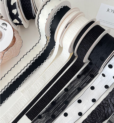 주문 폴리에스터 블랙 앤 화이트 시리즈 리본 꽃다발 스트랩, 헤어 액세서리 DIY 수제 리본 온라인 제조