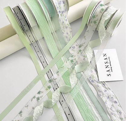주문 1cm 세척 가능한 민트 맨보 리본 꽃꽃차례 플로트 수작업 꽃 디자인 DIY 선물 케이크 팩 장식 스트랩 온라인 제조