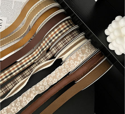 주문 인공 가을/겨울 마이야르 시리즈 리본 꽃 선물 스트랩 부케 DIY 리본 꽃꽂이 선물 포장 테이프 브라운/맞춤형 색상 온라인 제조