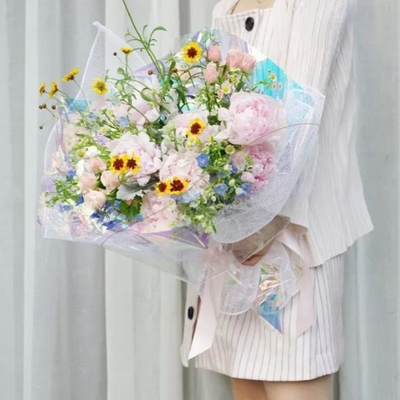 주문 논문을 감싸는 논문 50cmx50cm 진주빛 셀로판을 감싸는 무지개 PET 화원 online manufacture