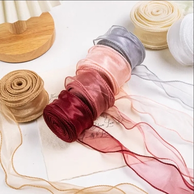 좋은 가격 화려 한 Organza 리본 롤 장식 선물 워크 반짝이는 와이어 실크 리본 꽃 선물 포장 DIY 액세서리 온라인으로