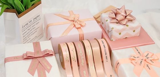 좋은 가격 고강성 선물 포장 사틴 리본 사용자 지정 인쇄 로고와 로즈 골드 포일 온라인으로