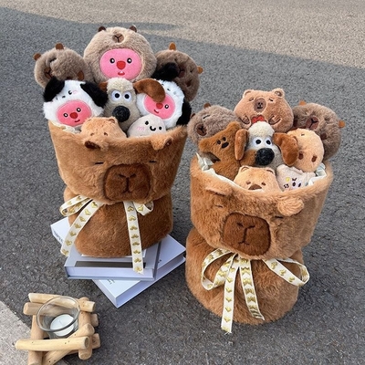 좋은 가격 귀여운 20x35cm 카피바라 플러시 인형 만화 인형 꽃束 발렌타인 데이에 여자 친구에게 좋은 선물 온라인으로