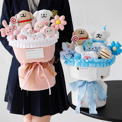 좋은 가격 귀여운 라인 강아지 인형 꽃束 생일 선물 여자 친구에게 보내기 위해 그들의 베스티 여자 친구 인형 창의적인 발렌타인 데이 온라인으로