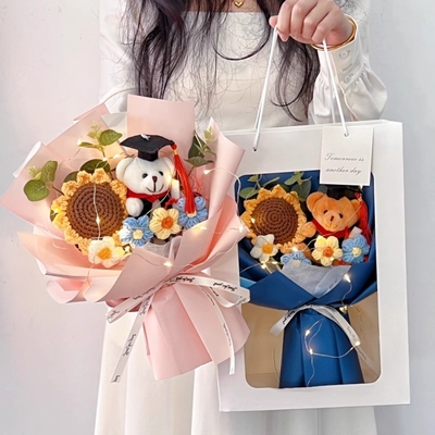 좋은 가격 졸업식 곰 햇꽃 넥티 럭셔리 크리에이티브 핸드메이드 선물 실꽃 선물 선생님 생일 선물 온라인으로