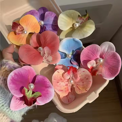 좋은 가격 뜨거운 판매 인위적인 꽃 오키디 헤어핀 꽃 헤어 클립 해수욕장 휴가 헤어 액세서리 온라인으로