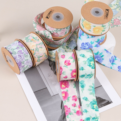 좋은 가격 로즈 프린트 리본 헤어 액세서리 DIY 선물 꽃 포장 신발 꽃 풀 모자 활 리본 로즈 꽃 리본 온라인으로