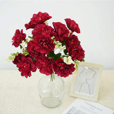 좋은 가격 5 피오니와 크라이잔테움 인위적인 실크 꽃, 피오니 인위적인 꽃, 손으로 들고 있는 꽃다발, 결혼식 꽃조리, 테이블 장식 꽃 장식 온라인으로