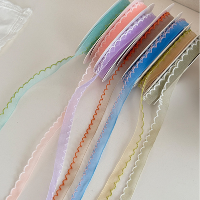 DIY 수작업 꽃 포장재 1cm 물결 가장자리 가닥 리본 꽃 꽃 줄꽃 타이 노란 색 단속성