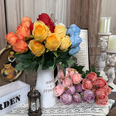 좋은 가격 7-head Corolla simulation rose, fake flower bouquet, silk flower, artificial flower, wedding hall, high-end living room decoration ornament 온라인으로