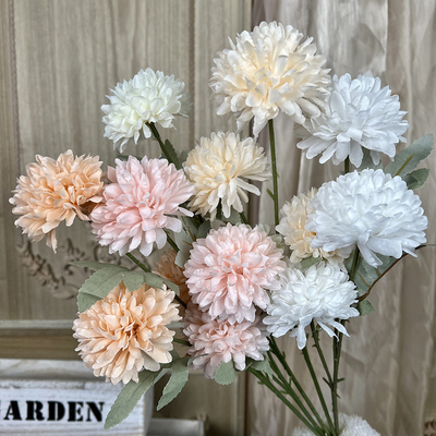 좋은 가격 3-Headed Chrysanthemum Imitation Authentic Bouquet Wedding Flowers High End Touching Silk Flower Finished Decoration Living Room Decoration 온라인으로