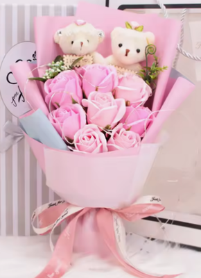 좋은 가격 비누 장미 꽃束 선물 상자 비누 인공 꽃 곰과 LED 생일 발렌타인 결혼 선물 온라인으로