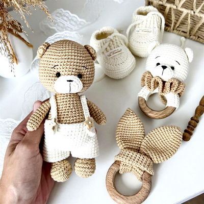 좋은 가격 새로운 Amigurumi 어린이 추수 감사절 선물 세트 슈퍼 부드러운 플러시 PP 면화 채워진 크로 셰 뜨개질 귀여운 곰 양모 소재 온라인으로